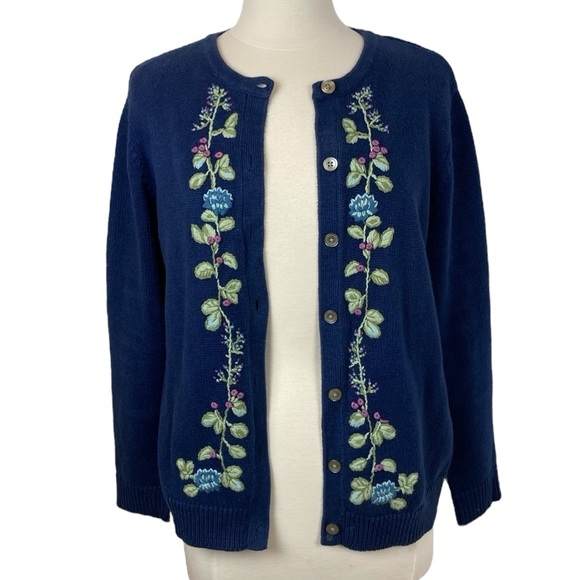 Classic Elements Sweaters - Vintage Floral Embroidered Button Front Cardigan, Size PL / L
